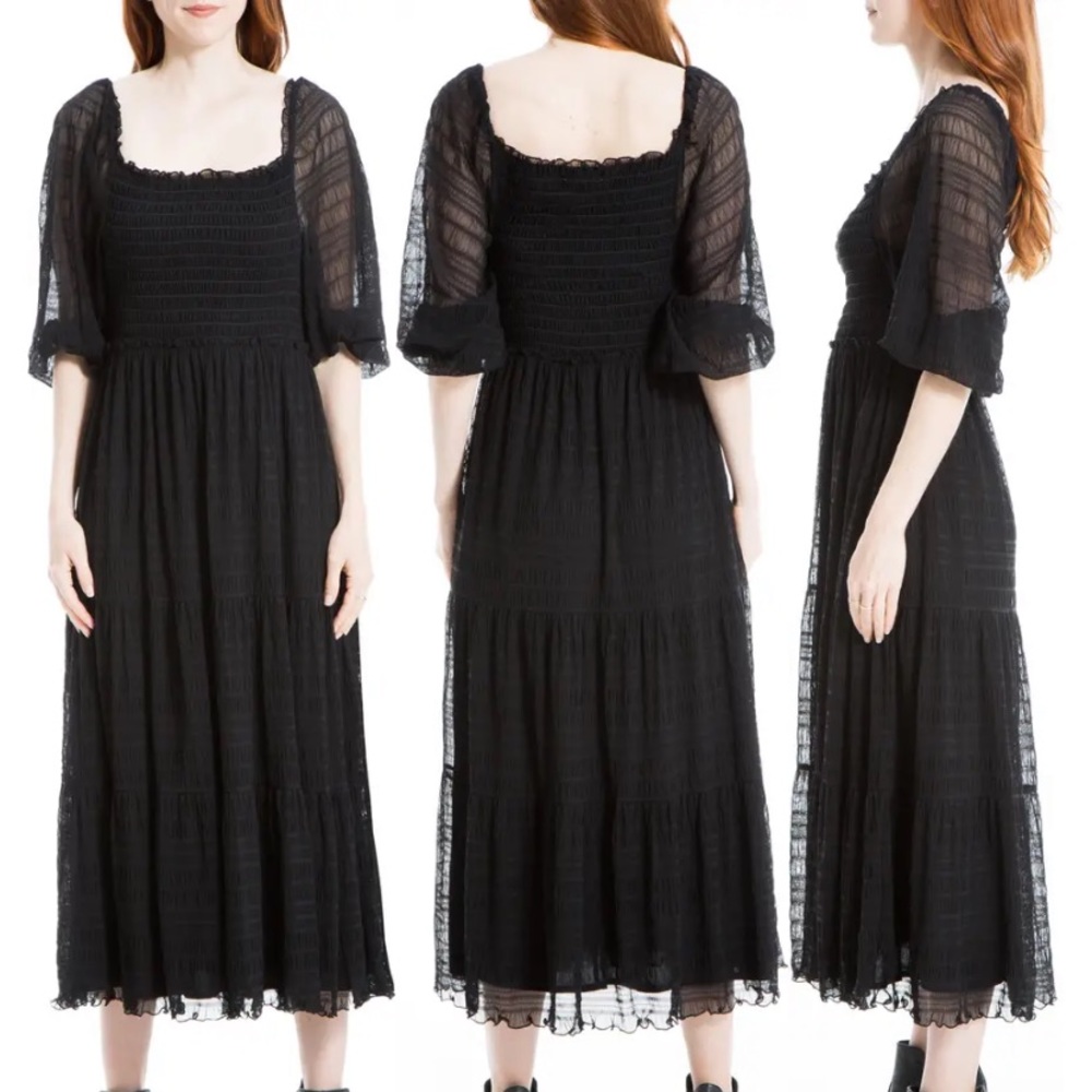 Maxstudio Square Neck 3/4 Sleeve Midi Dress
